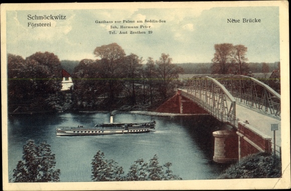 PC Berlin Köpenick Schmöckwitz, Gasthof zur Palme at Seddin Lake, New Bridge, forestry company, steamer