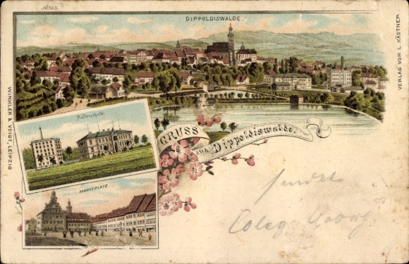 Postcard Dippoldiswalde in the Ore Mountains, city view river view, PC