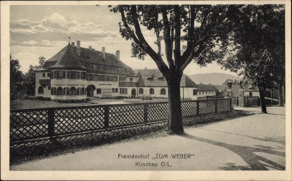 Ansichtkaart Schirgiswalde Kirschau Sachsen, Fremdenhof zum Weber, straatgedeelte
