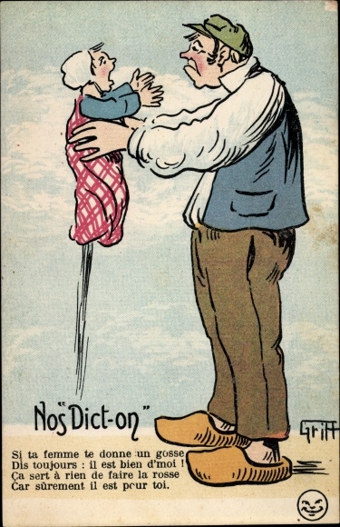 Artist Postcard Nos Dict on, man holding baby