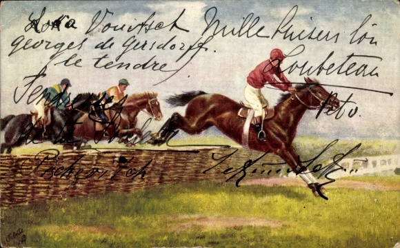 Künstler Ak Pferderennsport, Hürde