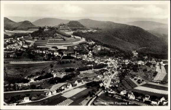 Postcard Lemberg in der Pfalz, aerial photograph