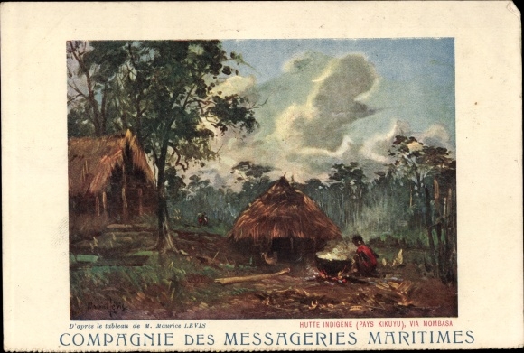 Kunstenaar Ak Levis, Maurice, Mombasa Kenia, Hutte Indigene