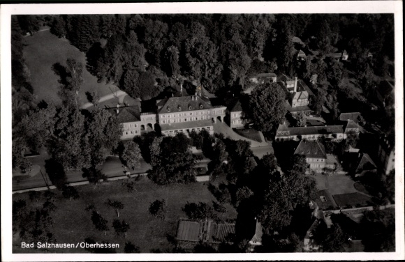 Postcard Bad Salzhausen Nidda, aerial photo, castle