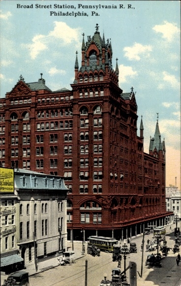 Postcard Philadelphia Pennsylvania USA, Broad Street Station, Pennsylvania RR, Detail View, Archi