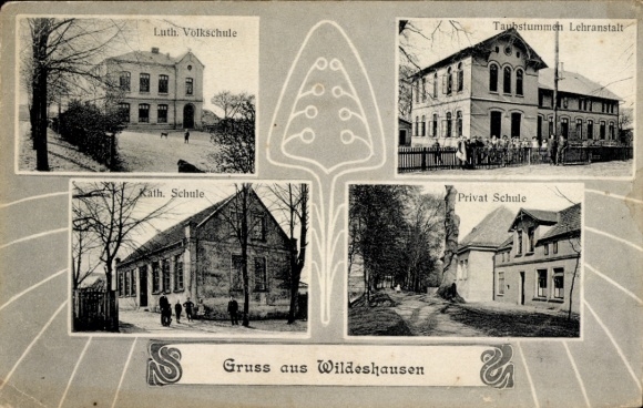 Postcard Wildeshausen in Oldenburg, Catholic School, Deaf and Dumb School, Elementary School