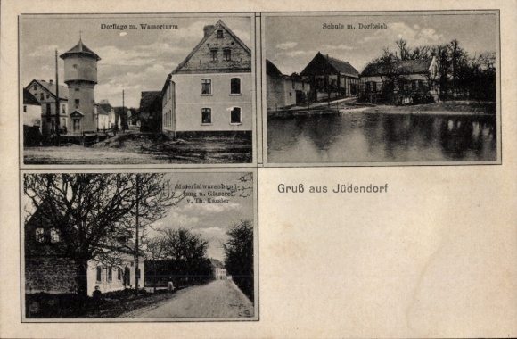 Postcard Jüdendorf Steigra in Saalekreis, water tower, school