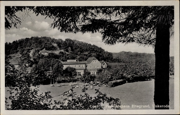 Postcard Unkeroda Wartburg district, inn and pension Eltegrund