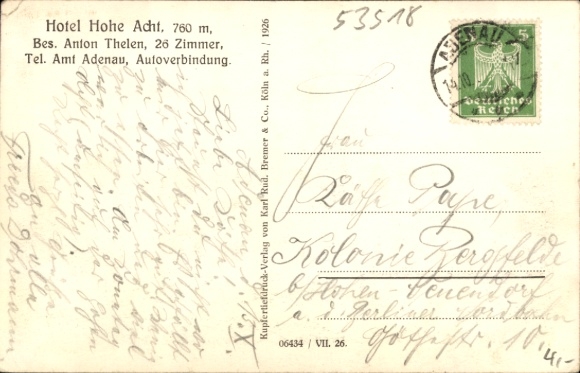Postcard Adenau in the Eifel, Hotel Hohe Acht