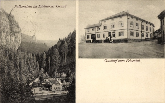 Postcard Tambach Dietharz Thuringian Forest, Fels Falkenstein, Gasthof zum Felsental
