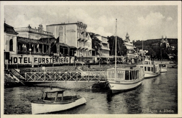 Ak Remagen am Rhein, Hotel Fürstenberg, Rheinstadt, Schiffe, Architektur