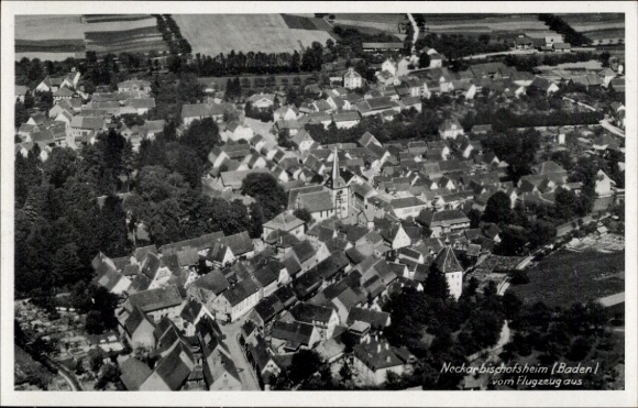Postcard Neckarbischofsheim in Baden, aerial photograph