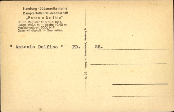 Parowiec KP Antonio Delfino, HSDG