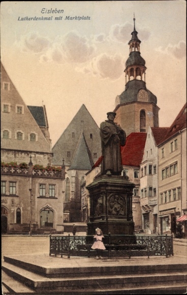 Postcard Lutherstadt Eisleben, Luther Monument, Market Square