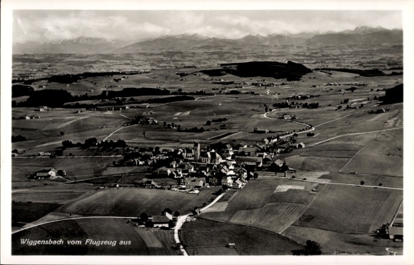 Postcard Wiggensbach in Allgäu, aerial photograph