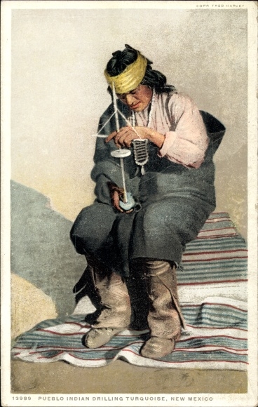 Ak New Mexico, Pueblo Indianer, Steinbohrer, Türkis
