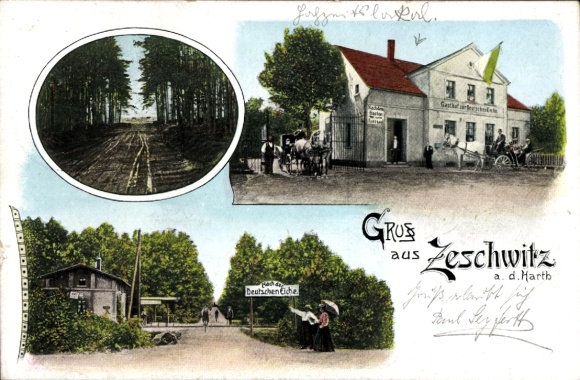 Postcard Zeschwitz an der Harth Böhlen in the district of Leipzig, Inn, Zur Deutschen Eiche