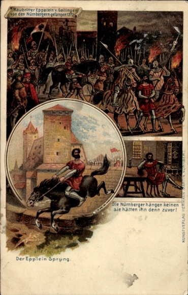 Embossed Chromo-Litho Nuremberg in Middle Franconia, Eppelein-Sprung, Eppelein von Gailingen