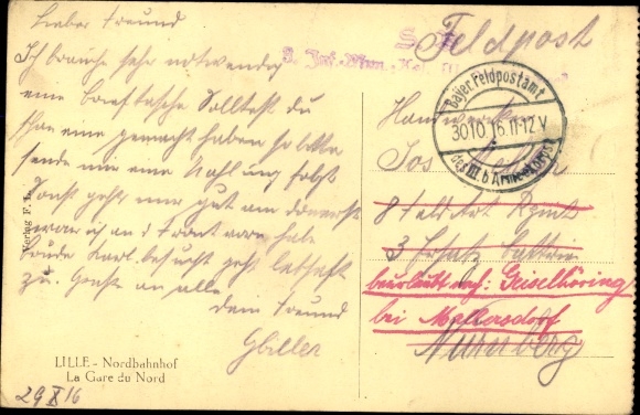 Postcard Lille Nord, Nordbahnhof, tram