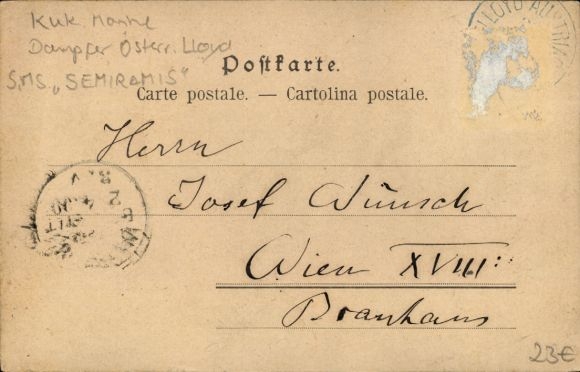 Artist Postcard Steamer SSMS Semiramis, Austrian Lloyd, Sphinx