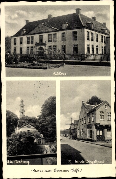 Ak Dornum in Ostfriesland, Schloss, Vorburg, Hindenburgstraße