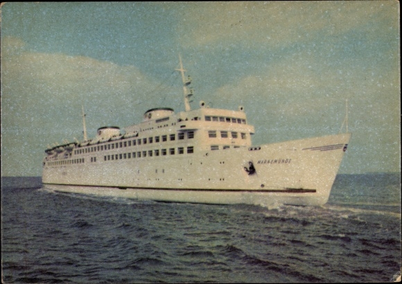 Postcard ferry Warnemünde, starboard view