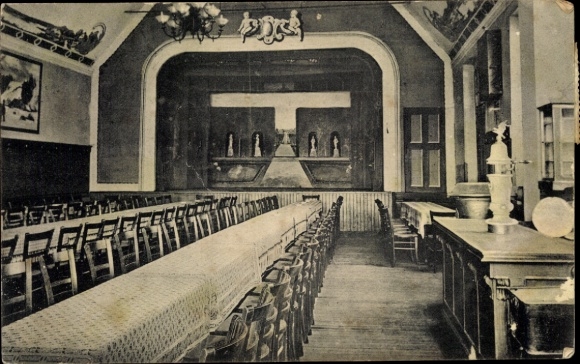Postcard Wachenbuchen Maintal in Hesse, restaurant Zum goldenen Schwan, hall