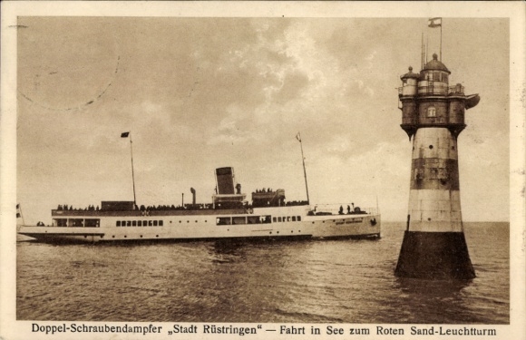 Postcard Butjadingen Wesermarsch, Roter Sand Lighthouse, Steamer Town Rüstringen