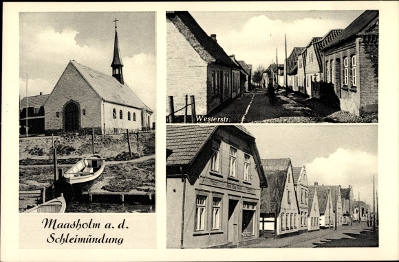 Ansichtkaart Maasholm an der Schlei, kapel, Westerstrasse, perceel