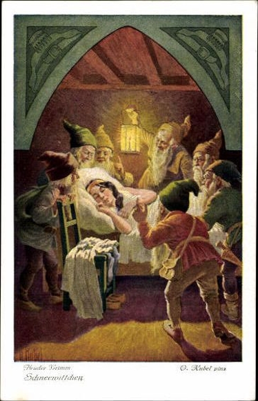 Set of 6 artist PCs in envelope, fairy tale: Snow White by Otto Kubel