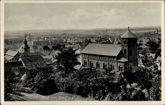 KP Homburg w dzielnicy Saarpfalz, widok z Schlossberg na miasto, kościół, domy