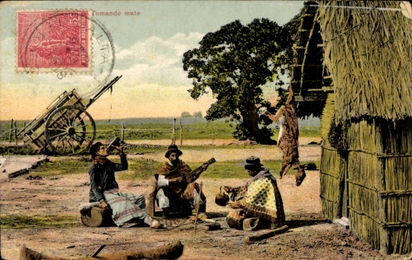Postcard Argentina, Tomando mate, locals, musical instrument