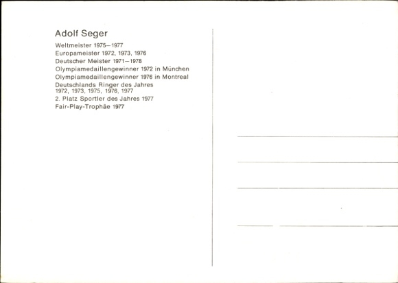 Postcard wrestler Adolf Seger, autograph