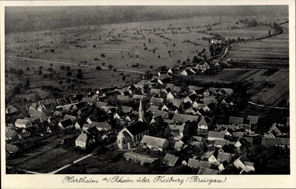 Postcard Hartheim am Rhein, aerial photograph