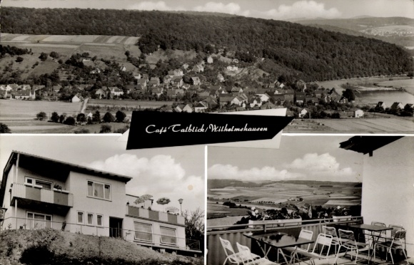 Postcard Wilhelmshausen in the Fuldatal, Panorama, Cafe Talblick, outdoor terrace