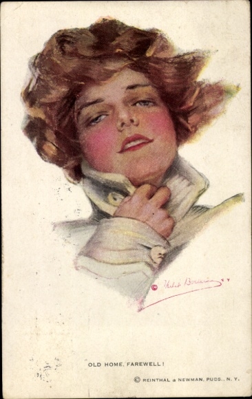 Kunstenaarskaart Boileau, Philip, afscheid, portret van een vrouw, jaskraag