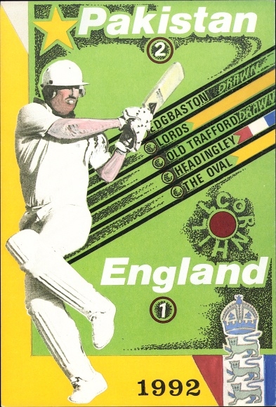 Postcard Cricket Pakistan v. England 1992, Edgbaston, Lords, Old Trafford, Headingley, The Oval, Cornhill
