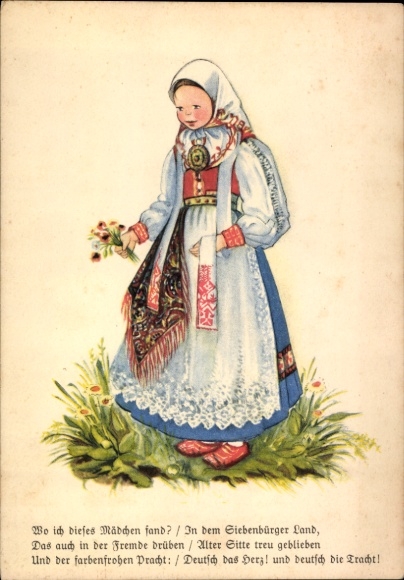 Artist Postcard Fischer H., Transylvanian costume, girl