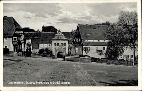 Postcard Lauenstein Altenberg in the Ore Mountains, market square, castle entrance