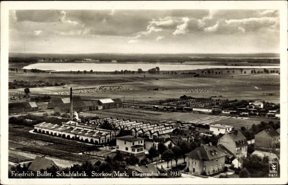 PC Storkow in the Mark, Friedrich Buller shoe factory, aerial photo