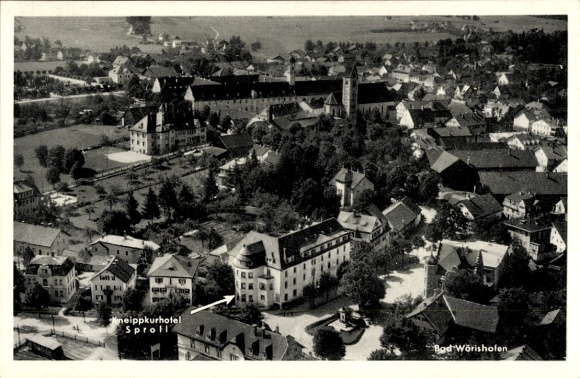 Postcard Bad Wörishofen in Unterallgäu, aerial photograph, Neippkurhotel Sproll, city view