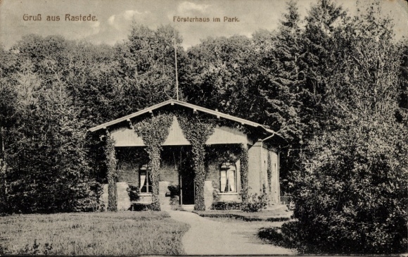 Postcard Rastede in Oldenburg, Forester's House in the Park, Greetings from Rastede