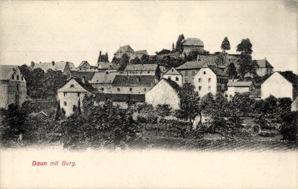Ak Daun in der Eifel, Daun mit Burg, Häuser, Bäume, Landschaft