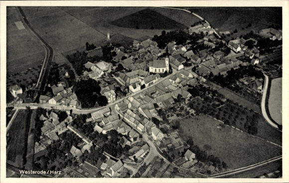 Ak Westerode Duderstadt im Eichsfeld, Luftaufnahme von  Dörfer, Kirche, Felder