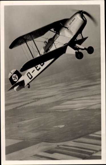 Postcard German Air Force, Bücker Bü 131 Jungmann