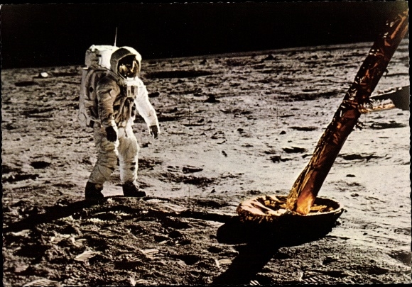 Postcard moon landing, Apollo 11, July 21, 1969, Buzz Aldrin
