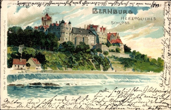 Chromo-Litho Bernburg an der Saale Salzlandkreis, Ducal Castle, Weir