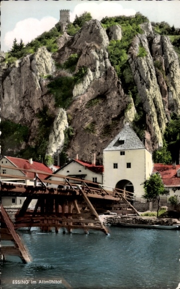Postcard Essing in the Altmühltal, gate bridge, ruins of Randeck