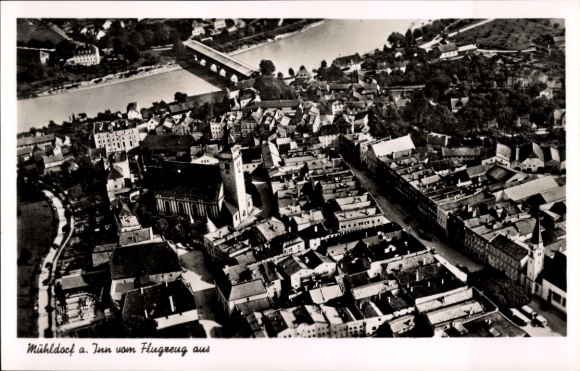Postcard Mühldorf am Inn Upper Bavaria, aerial photograph