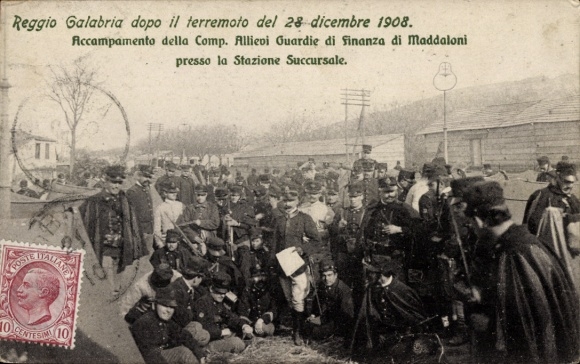 Ak Calabria Calabria Italië, na aardbeving van 28 december 1908, kamp van het studentenkorps